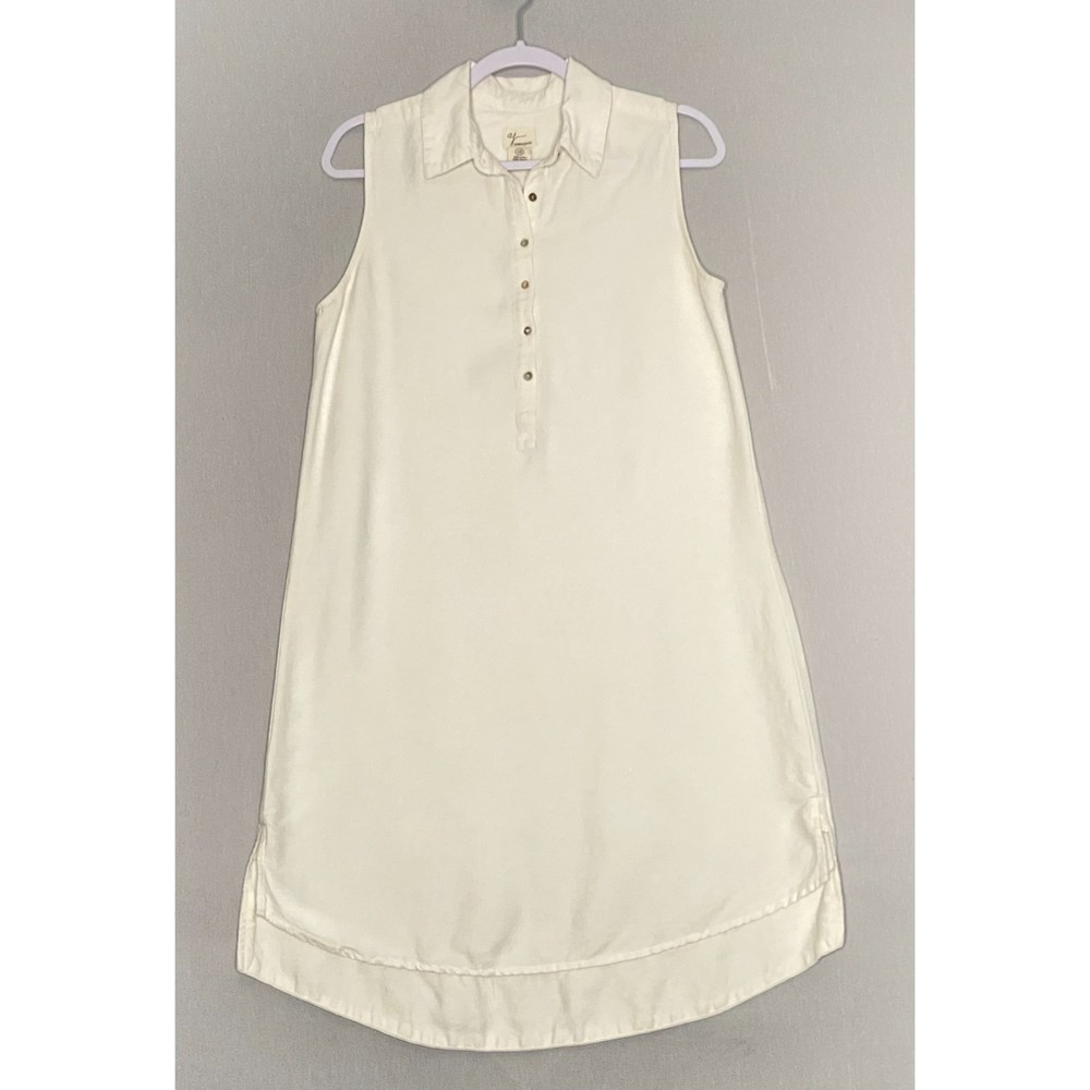 💎Andrea Jovine Womens Cream Linen Blend Shirt Dress Size 10